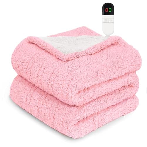 MAXEVE Heated Blanket Electric Throw 50"x60" Soft Double Sided Sherpa Heating Blanket with 8 Fast Heating Levels & 1-8H Auto-Off, Over-Heat Protection, Machine Washable, ETL Certification, Pink thumbnail 9