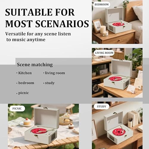 Yintiny Rechargeable Leather CD Player with Speakers, Bluetooth Transmitter, Festival Gift, BGM Player for Home Decor., white thumbnail 6