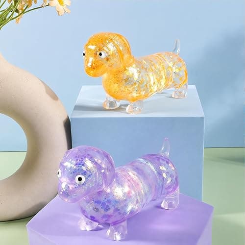 Dachshund Squishy, Glitter Weiner Dog Maltose Stress Ball, Slow Rise Fidget for Anxiety Relief, Soft Squeeze Desk Gadget for Home Office Travel (Blue) thumbnail 7