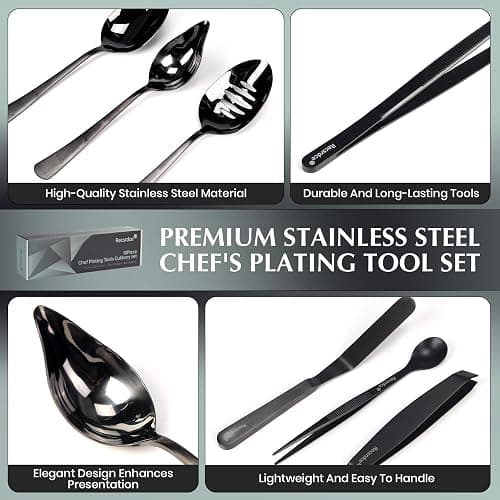 Recsrdce Professional Stainless Steel Culinary Plating Set,9 Piece Culinary Plating Set, Black, Stainless Steel thumbnail 4