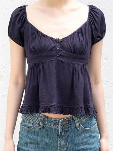 Alyweatry Women Y2k Coquette Shirt Cute Short Sleeve Vintage Fairy Grunge Aesthetic Ruffle Crop Top 90s Preppy Clothes thumbnail 5
