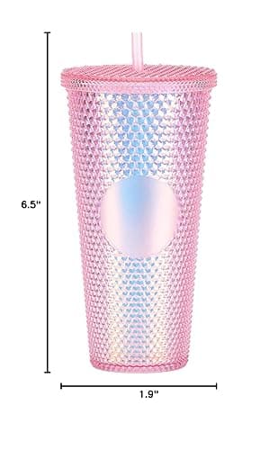 Studded Tumbler With Straw Tumblers With Lids And Straws Pink Tumbler With Straw Textured Cup BPA-Free Double-Wall Plastic Tumblers for Iced Coffee Cold Drinks or Water 24 Oz thumbnail 3