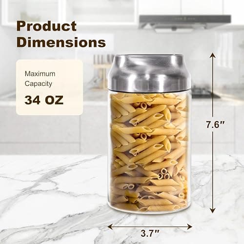 Aelga 34oz Glass Food Jars Canisters with Lid, Wide Mouth Storage Jars with Airtight Lids, Clear Food Storage Containers for Flour, Cereal, Coffee, Nuts & More thumbnail 3