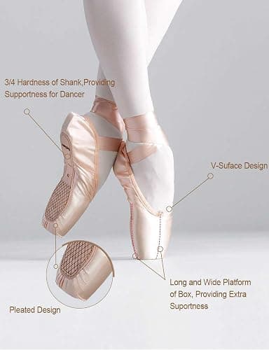 Daydance Ballet Pointe Shoes Girls Women Ribbon Ballerina Shoes with Toe Pads thumbnail 3