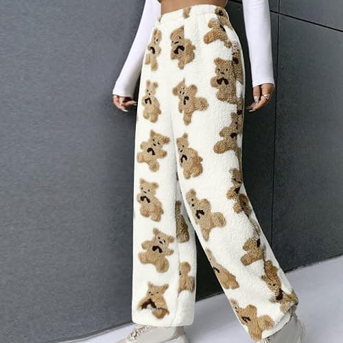 Women's Bear Plush Pajama Pants Fluffy Fuzzy Fleece Teddy Pj Bottoms Wide Leg Warm Fall Winter Lounge Sleepwear thumbnail 4