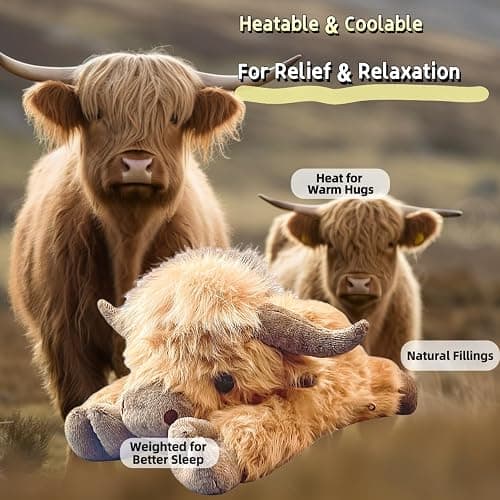 uoozii 20" | 4 Pounds Highland Cow Weighted Stuffed Animals with Unscented Microwavable Heating Pad, Cute Coolable Heatable Weighted Plush Warm Gift for Kids & Adults thumbnail 4
