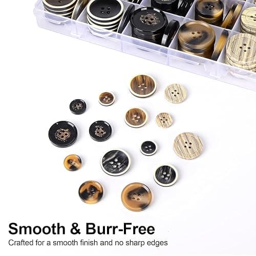 OELFFOW 110Pcs Mixed Sewing Buttons, 4-Hole Craft Round Blazer Buttons | 5 Color 3 Size (15mm, 20mm, 25mm) Suit Coats Resin Button, Suitable for Variety Clothing Sewing, DIY Craft (Style D) thumbnail 5