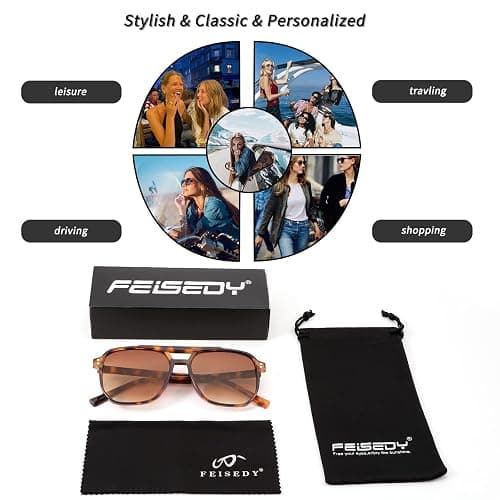 FEISEDY Retro Square Aviator Sunglasses Women Men 70s Vintage Trendy Plastic Frame Sun Glasses B2835 thumbnail 7