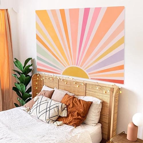 Zussun Boho Sun Tapestry Vintage 70s Sunset Sunrise Tapestries for Bedroom Aesthetic Retro Abstract Art Colorful Rainbow Classroom Tapestry Wall Hanging for Living Room Dorm (48" x 36") thumbnail 5