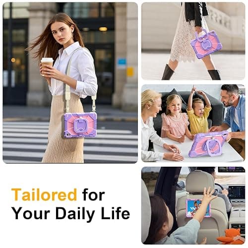 Case for iPad (A16) 11th/10th Generation 11/10.9 Inch 2025/2022, Ubearkk for iPad a16 case with Screen Protector, 360 Degree Rotating Stand Shoulder Strap Pencil Holder, Purple Pink thumbnail 6