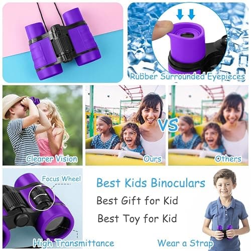 OSDUE Kids Binoculars, Outdoor Bird Watching Binoculars for Kids, Mini Compact Shockproof Binoculars Telescopic Toys for Kids with Glasses Cloth (Purple) thumbnail 6
