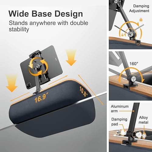 ERGONOV Lap Beanbag Tablet Pillow Stand,Adjustable iPad Holder with Snack Bowl,360° Rotating Clip for 4.7-13" Kindle,Phone,Tablet.Ideal for Hands-Free Reading and Relaxation on Bed,Couch,Recliner,Gray thumbnail 6