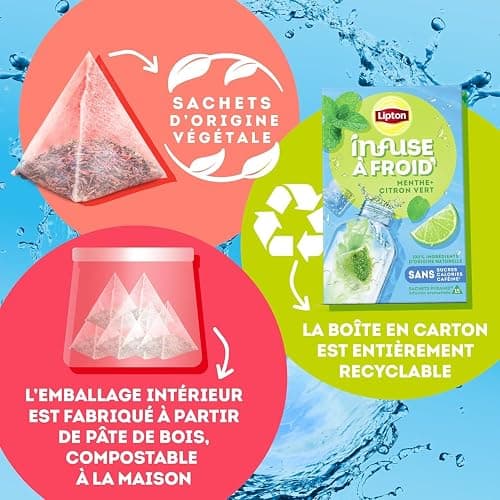 Lipton, Infuse à Froid, Infusion à Froid, Goût Citron & Menthe, Idéale pour le Thé Glacé, Ingrédients d'Origine 100% Naturelle, 15 Sachets Pyramid thumbnail 6