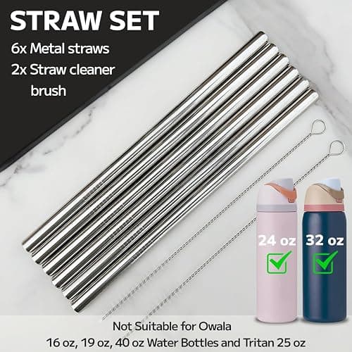 MIMORE Metal Straw for Owala 24 oz 32 oz - 6 PCS Satinless Steel Straws Compatible with Owala Straw Replacement - Resuable & Dishwasher Safe thumbnail 7