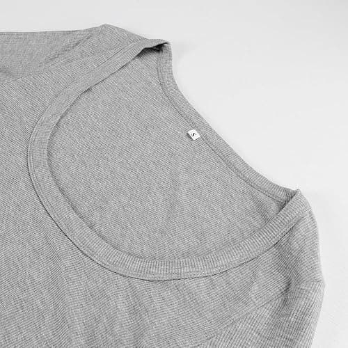 Artfish Women's Square Neck Long Sleeve Ribbed Slim Fitted Casual Basic Crop Top - Large - Heather Grey thumbnail 2