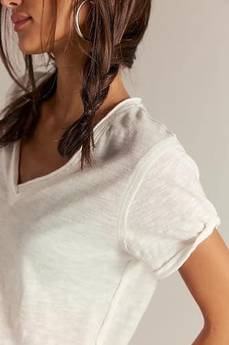 Womens V Neck Short Sleeve T Shirt for Layering Going Out Streetwear Crop Tops Boxy Aesthetic Vintage Solid Tees thumbnail 3