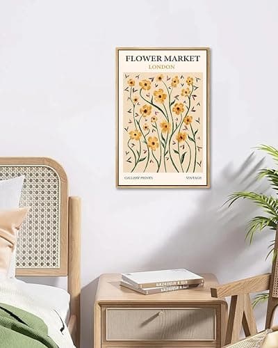 Gufro Flower Market Framed Wall Art,Boho Yellow Flower Canvas Art Painting,Abstract Botanical Boho Floral Aesthetic Painting Decor for Dorm Living Room Bedroom 16x24in thumbnail 4