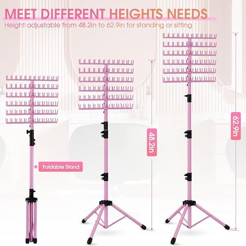 Klvied Braiding Hair Rack Standing 144 Pegs, Heavy Duty Hair Racks for Braiders Standing, Hair Divider Rack for Braiding Hair Separator, Braiding Rack with Carrying Bag and Hair Braiding Tools, Pink - Pink thumbnail 6