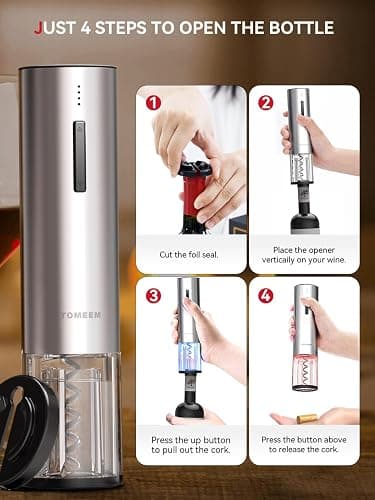 Rechargeable Electric Wine Gift Set - Aerator, Vacuum Stoppers, Foil Cutter and Bottle Opener for Home Bar and Outdoor Parties thumbnail 6