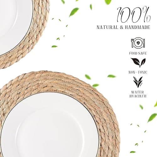 Round Woven Placemats Set of 8, Natural Water Hyacinth Place mats, Rattan Placemat Wicker Placemats Farmhouse Boho Braided Heat Resistant Outdoor Placemat Patio Table Place Mats (12 inch Set of 8) - 12 inch Set of 8 thumbnail 4