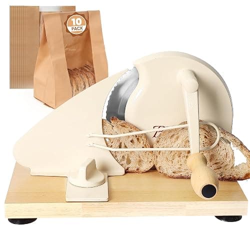 Brvclon Manual Bread Slicer for Homemade Sourdough,Adjustable Thickness,Hand Crank Bread Slicer with Stainless Steel Blade, Aluminum Alloy Frame & Solid Wood Base,Comes with 10 Bread Bags - Image 1