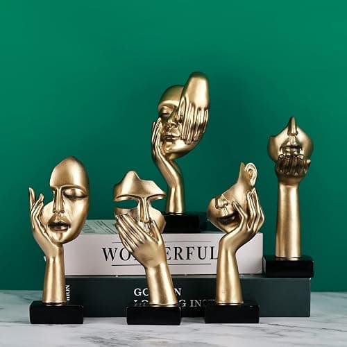 oliruim 3 PCS Thinker Small Statue, Golden Black Abstract Art Sculpture Modern Home Decora Shelf Decor Knick Knacks Desktop Decor Christmas Tv Stand Decor New Year Gift (3 PCS Gold) - 3 Pcs Gold thumbnail 9