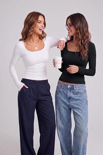 Zeagoo Long Sleeve Shirts for Women Going Out Tops Fall Scoop Neck Tshirts | Womens Tops, Buttery Soft, High Stretch, Fitted Basic Underscrub, Date Night Teacher Outfits, Business Casual Layering Base thumbnail 4