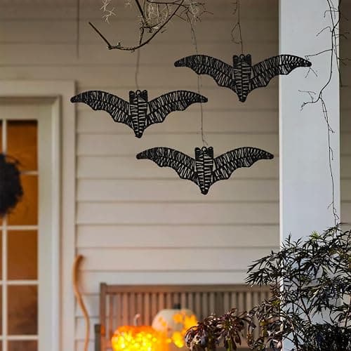 3 Pack Halloween Decorations Indoor Wall Decor with Lights & Batteries Included, Black Rattan Pre-Lit Spooky Bats Room Decor, 3D Hanging Signs for Covered Porch Home Haunted House Party thumbnail 8