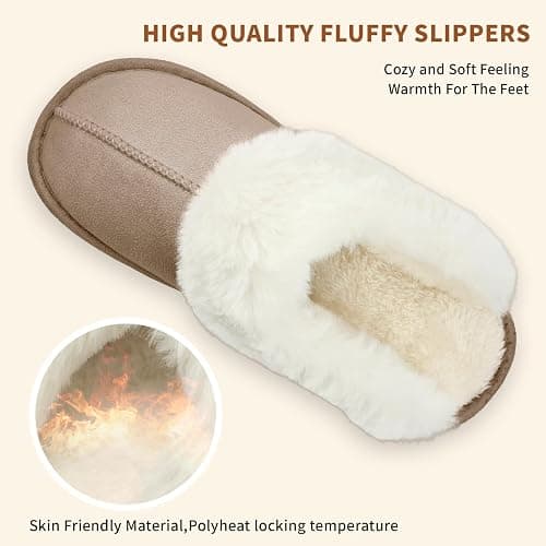 HILAX Pantoufles Femme Homme Hiver Chausson Maison Confort Chaud Slippers Cuir Peluche Mules Fourrure Intérieur Antidérapant Chaussures pour la Maison thumbnail 4
