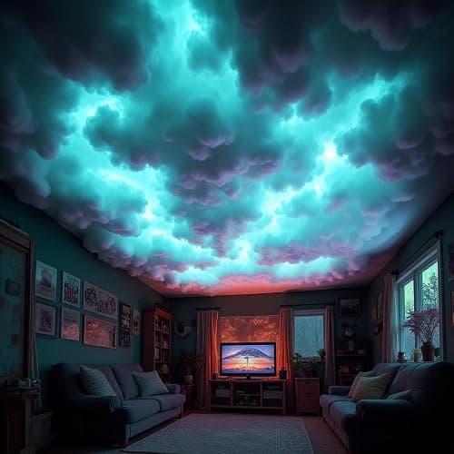 Neisouf USB 3D Cotton Thundercloud LED Light, DIY RGB+IC Chasing Ceiling Cloud Lights with APP and Remote Control for Kids Room Decor (Multicolor, 32.8ft) thumbnail 7