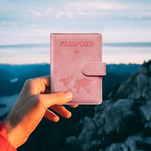 Passport Holder for Travel Women and Men RFID Passport Holder with Card Slots Holder Passport Case Passport cover Passport Wallet Travel Essentials and Accessories (Buckle, PINK) thumbnail 2