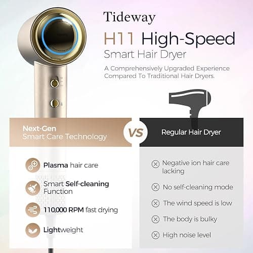 Tideway Hair Dryer, Blow Dryer with Diffuser High-Speed Plasma Ionic Low Noise for Fast Drying, Travel Hair Dryer for Women and Man, Curly/Wavy & Long/Thick Color-Treated Hair H11 thumbnail 5