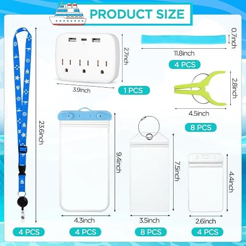 Cruise Ship Essentials Kit Include Cruise Luggage Tags Holder, Cruise Lanyards, Cruise Power Strip, Towel Bands and Clips, Waterproof Phone Bags for All Cruise Lines thumbnail 2
