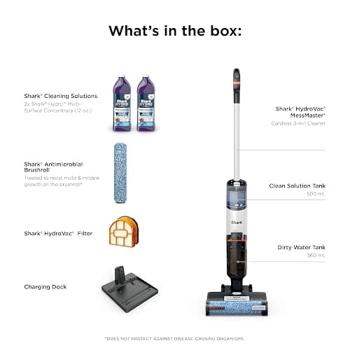 Shark | Wet Dry Vacuum Cleaner | Vacuum and Mop Combo | HydroVac MessMaster | 3-in-1 Self-Cleaning + Powerful Suction | 2 Brushrolls & 2 Solutions Included | Hardwood Floor & Area Rug Cleaner | AW261 thumbnail 10
