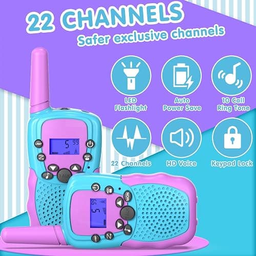 Selieve Toys for 3-14 Year Old Children's, Walkie Talkies for Kids 22 Channels 2 Way Radio Toy with Backlit LCD Flashlight, 3 Miles Range for Outside, Camping, Hiking Purple thumbnail 3