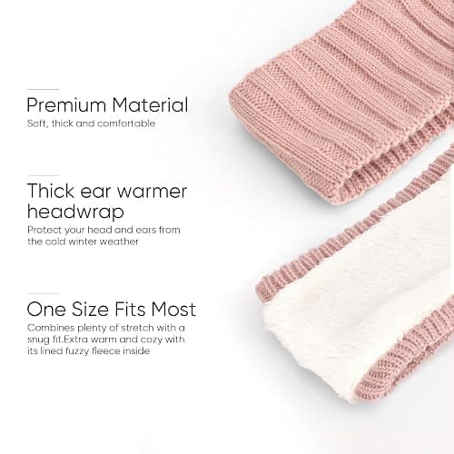 AQOKKA Knit Winter Headbands for Women Fuzzy Wool Fleece Lined Ear Warmers Elastic Turban Crocheted Head Wrap Winter Accessories for Women Cold Weather thumbnail 3