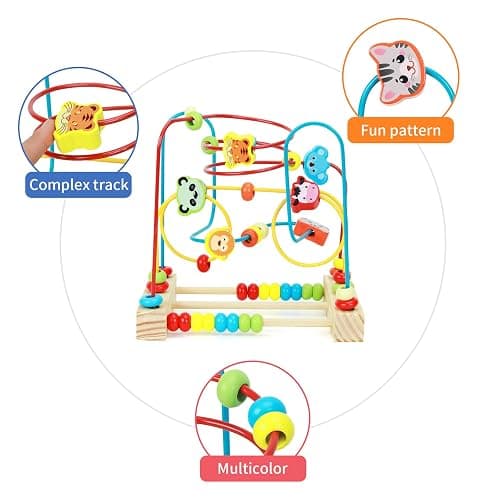 QZMTOY Bead Maze Toy for Toddlers Wooden Bead Toys Colorful Roller Coaster Preschool Educational Toys for Kids Classic Birthdday Gift for Toddlers Baby Infant Boys Girls… thumbnail 3