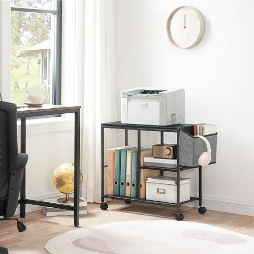 MAHANCRIS Printer Stand with Storage Bag, 3-Tier Mobile Under Desk Printer Cart with Wheels, Wooden Rolling Printer Table, Organizer Shelf for Study, Office, Living Room, Black PTHB2201 thumbnail 8