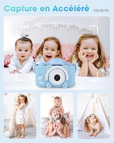 Appareil Photo Enfant Numérique, Jouet Fille 3-12 Ans, Rose, Double Objectif, Carte SD 32 Go, Étui en Silicone, Écran IPS 2,0 Pouces, Vidéo HD 1080p - Cadeau Fille de Noël et d'anniversaire (Bleu) thumbnail 3