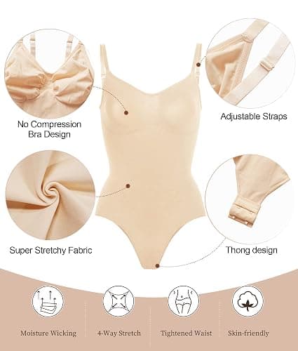 SHAPERX Women's Seamless Shapewear Bodysuit Tummy Control Body Shaper Waist Snatching Body Suit thumbnail 3