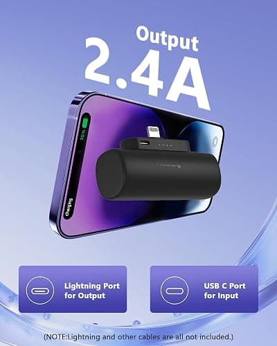 Miady 2-Pack Mini Portable Charger Built-in Connector Compact Battery Pack | 5000mAh PowerBank丨Not for Android丨Lightweight丨for Travel丨Compatible with iPhone 14/13 Series丨Flight-Safe丨18Wh丨Black+White thumbnail 5