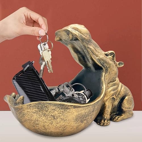 aboxoo Hippo Statue Home Resin Hippopotamus Figurine Sculpture Table Art Decoration Sundries Key Container Storage Box (Gold) thumbnail 8