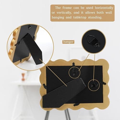 DECOCIAGA 5x7 Picture Frame, Display Pictures 5x7 with Mat, Wavy Edge Wood Photo Frame for Tabletop and Wall Hanging, with Clear Plexiglass for Vertical or Horizontal Display, Gold, 1 Pack thumbnail 5