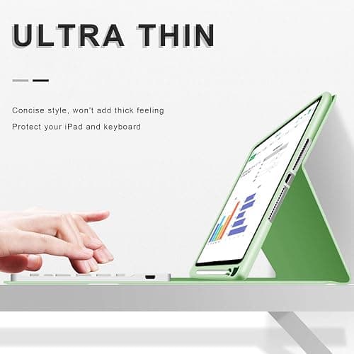 aoub Case for iPad 9th/8th/7th Generation 10.2 inch, Stand Folio Detachable Wireless Bluetooth Keyboard Cover Soft TPU Back Case with Pencil Holder for iPad 10.2 2021/2020/2019, Light Green thumbnail 8