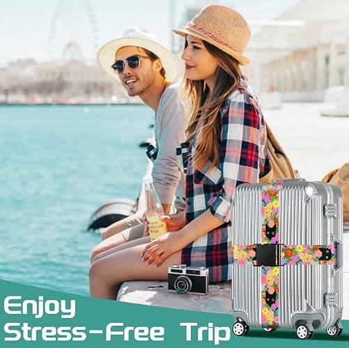 Slohif Luggage Straps for Suitcases Travel Belt Accessories Luggage Connector Identifiers 2 Pack Over Handle with Buckle Unique Nylon Adjustable Strap for Sleeping Bag Car Seat Cat thumbnail 7