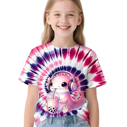 Ugtewxu Kids Neon Tie Dye Shirt for Boys Girls Tie-Dye T-Shirt Hippes Tshirt Senior Children Tee Size 6-16 Years Age thumbnail 2