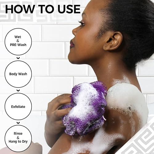 African Net Sponge Authentic - 2 Pieces Exfoliating Body Scrubber Bath Sponge - Loofah Washcloth Back Scrub for Shower Body Exfoliator - Face & Skin Care Bathroom Essentials for Women thumbnail 4