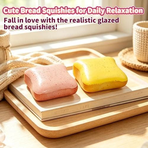 Bread Squishy Toy, Slow Rising Squishy Toys, Cute Food Fidget Toy, Sensory Squeeze Toy for Kids and Adults, Fun Desk Toy & Party Favor Gift (Pink) thumbnail 5