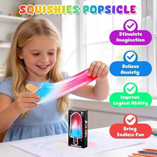 Malt Sugar Popsicle Squishy, Ice Cream Squishies Slow Rising Sensory Fidget Travel Toys for Adults, Kids, and Teens – Summer Classroom Prize (Red White Blue) thumbnail 5