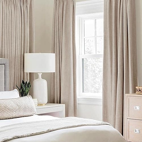 MIULEE 100% Blackout Linen Textured Curtains for Bedroom Solid Thermal Insulated Natural Beige Grommet Room Darkening Curtains & Drapes Luxury Decor for Living Room 52 x 84 Inch (2 Panels) thumbnail 2